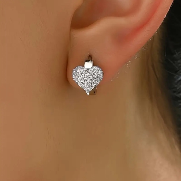 Cute Heart Shaped Silver Embossed Mini Hoop Earrings